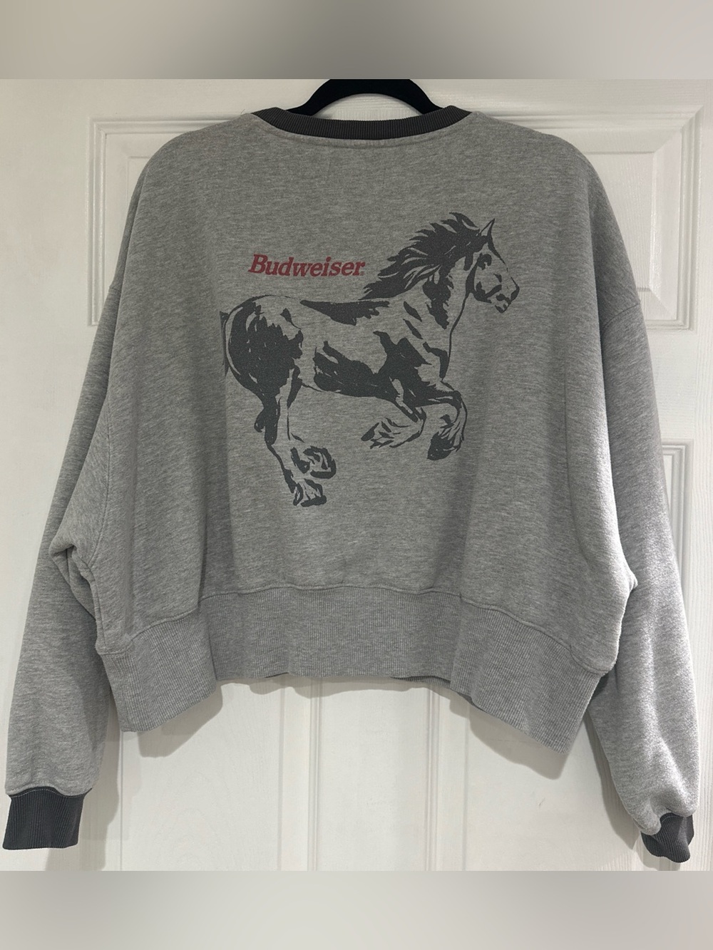 PacSun Budweiser Crewneck Sweatshirt in Gray with Red Label